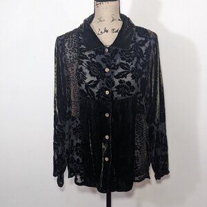 Citron Santa Monica Vintage Burnout Velvet Top Floral Sheer Silk Size L